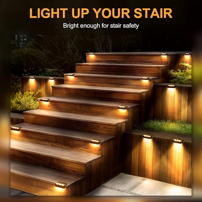 SOLPEX Solar Fence Lights, 6 LEDs Solar Lights Outdoor Waterproof Solar Powered for Deck, Stair, Front Porch, Balcony, Walkway, Garden, Yard, Patio, Pool Decor, IP65 Waterproof (4 Pack, Warm White)