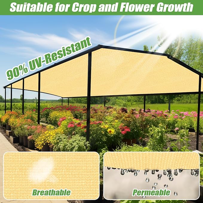 Outdoor 90% Sun Shade Cloth with Grommets, 15 X 24 FT Pergola Shade Cover for Garden Patio Carport Kennel Swimming Pool, Sand (We Make Custom Size)