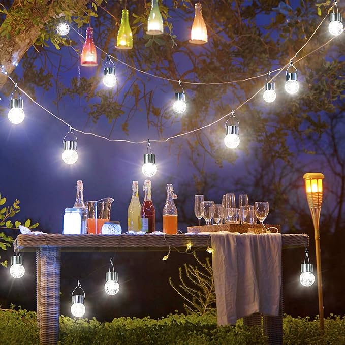 MAXvolador 12-Pack Hanging Solar Lights, Decorative Cracked Glass Ball Light, Solar Powered Waterproof Globe Lighting for Garden, Tree(Cool White)