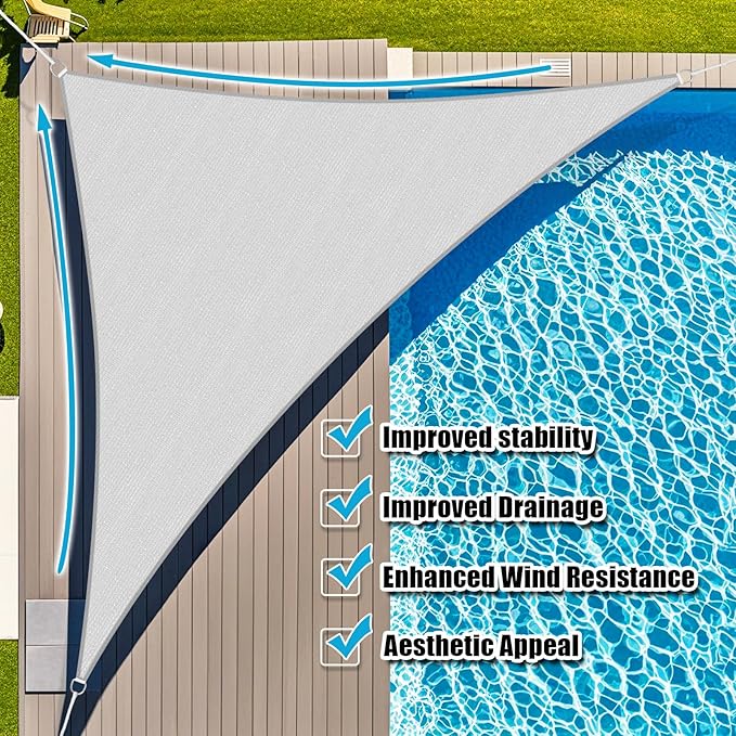 Amagenix Sun Shade Sail 13X13X13 Curved Edge Outdoor Shade Canopy Light Grey Breathable 95% UV Block Shade Cloth for Patio Garden Backyard (We Make Custom Size)
