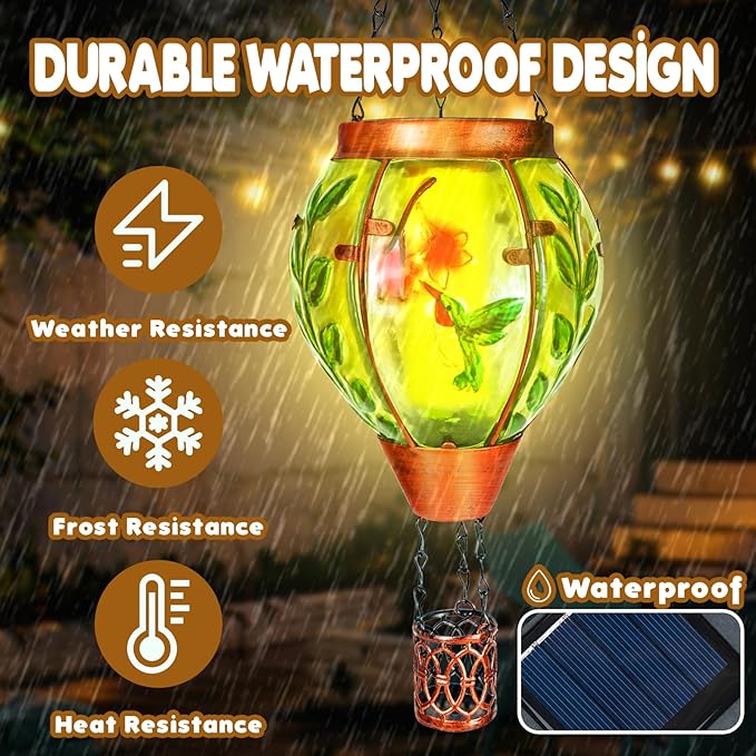 4 Pack Solar Hot Air Balloon Lantern with Flame，Hummingbird Outdoor Solar Lanterns for Outside Garden Yard Farmhouse Patio Pathway Decoration, Hummingbird Gifts for Women Grandma Mom - Hummingbird