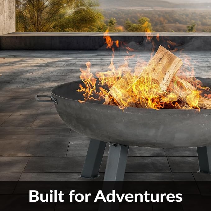 Sunnydaze 34-Inch Cast Iron Heavy-Duty Fire Pit for Outside - Wood-Burning Outdoor Fire Pit Bowl with Handles - Steel Finish