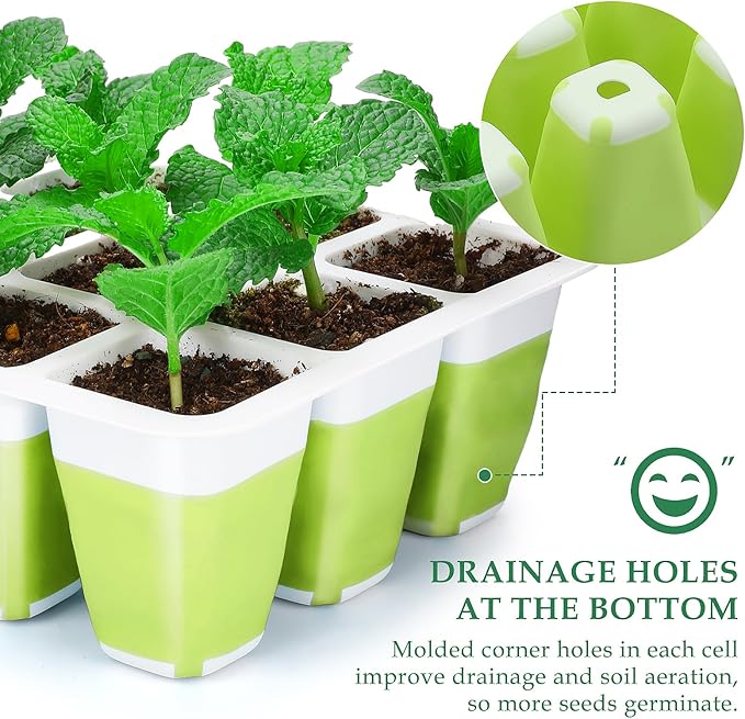 6pcs Reusable Seed Starter Kit, 72 Cells Seed Starter Trays, Silicone Seedling Starter Trays for Starting Plant Seeds with Flexible pop-Out Cells, Indoor Gardening Plant Germination Trays
