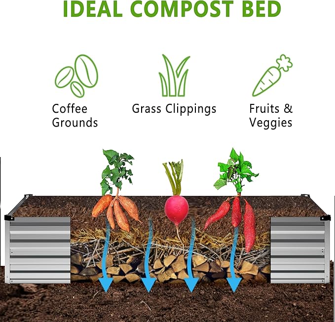 2PCS 8x4x1FT Galvanized Raised Garden Bed Kit,Vegetable Boxes-Rectangle Metal Flower Box,Large Planter Raised Beds Outdoor Garden for Planting,Fruit,Herb-Sliver