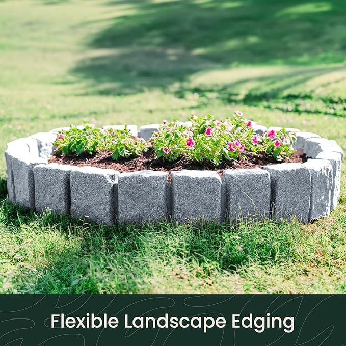 Beuta Landscape Edging | Garden Edging Border | Faux Stone Block XL for Lawn Edging, Flower Beds & Yard Edging – 1 Pack | Each Section Has 6 Blocks 48" L x 4" W x 9.5" H | 3 Spikes | Greystone
