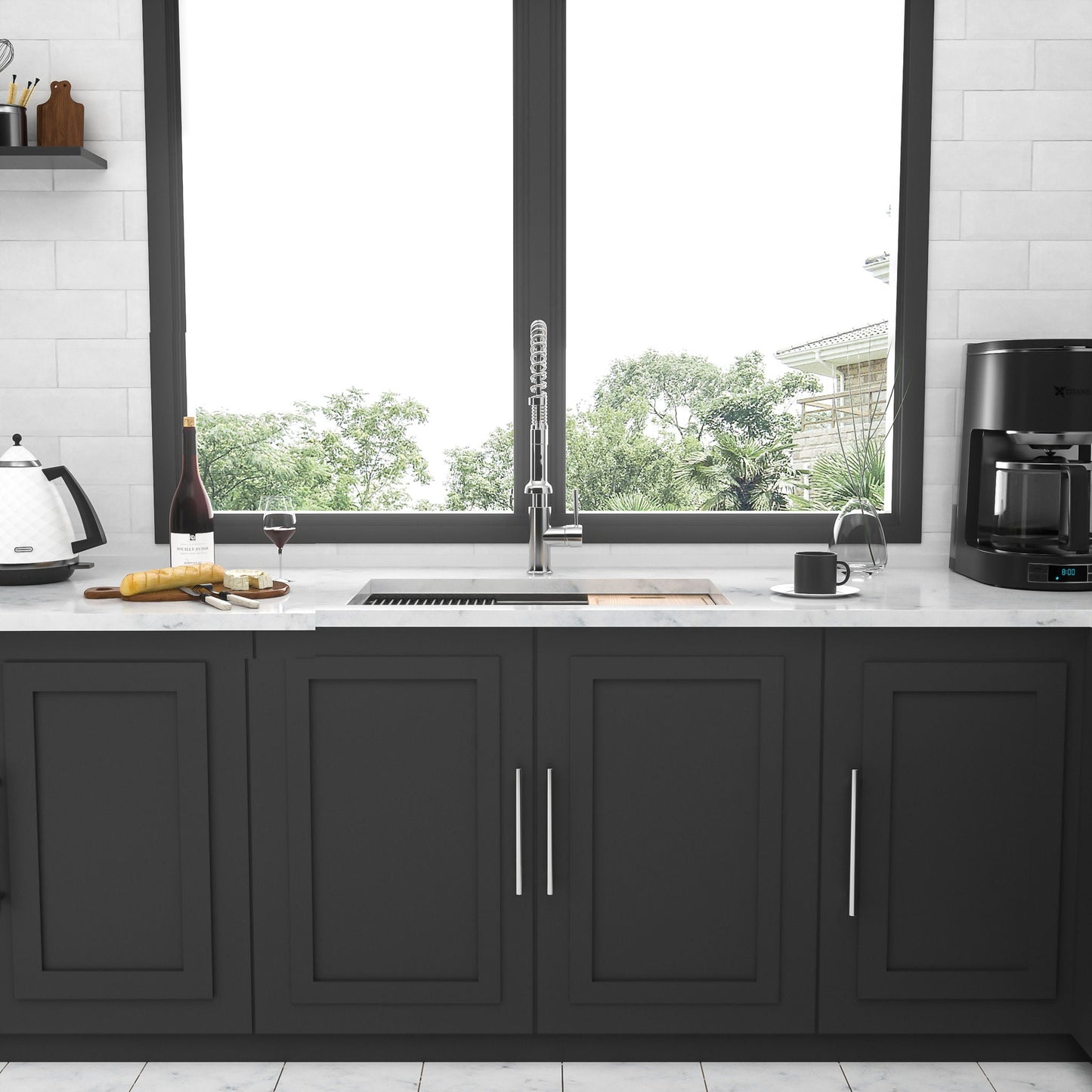 32" Undermount Kitchen Sink Brushed Nickel 16 Gauge Stainless Steel Single Bowl With Ledge Workstation, 32 X 19 X 9 Inch