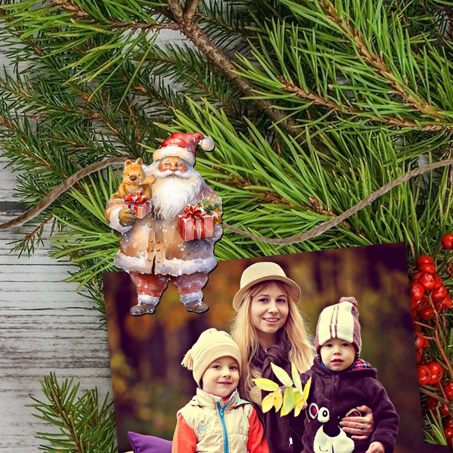 Santa Clip-On Eco Wood Decorative Ornaments Set of 6 by G. Debrekht - Christmas Decor - 8090009C-S6