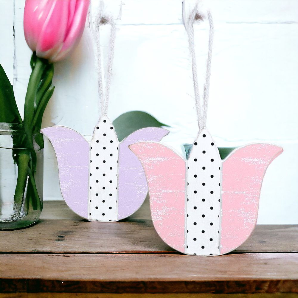 Easter Wooden Hanging Ornaments Set Rustic Spring Home Decor Bunny Egg Chick Handmade