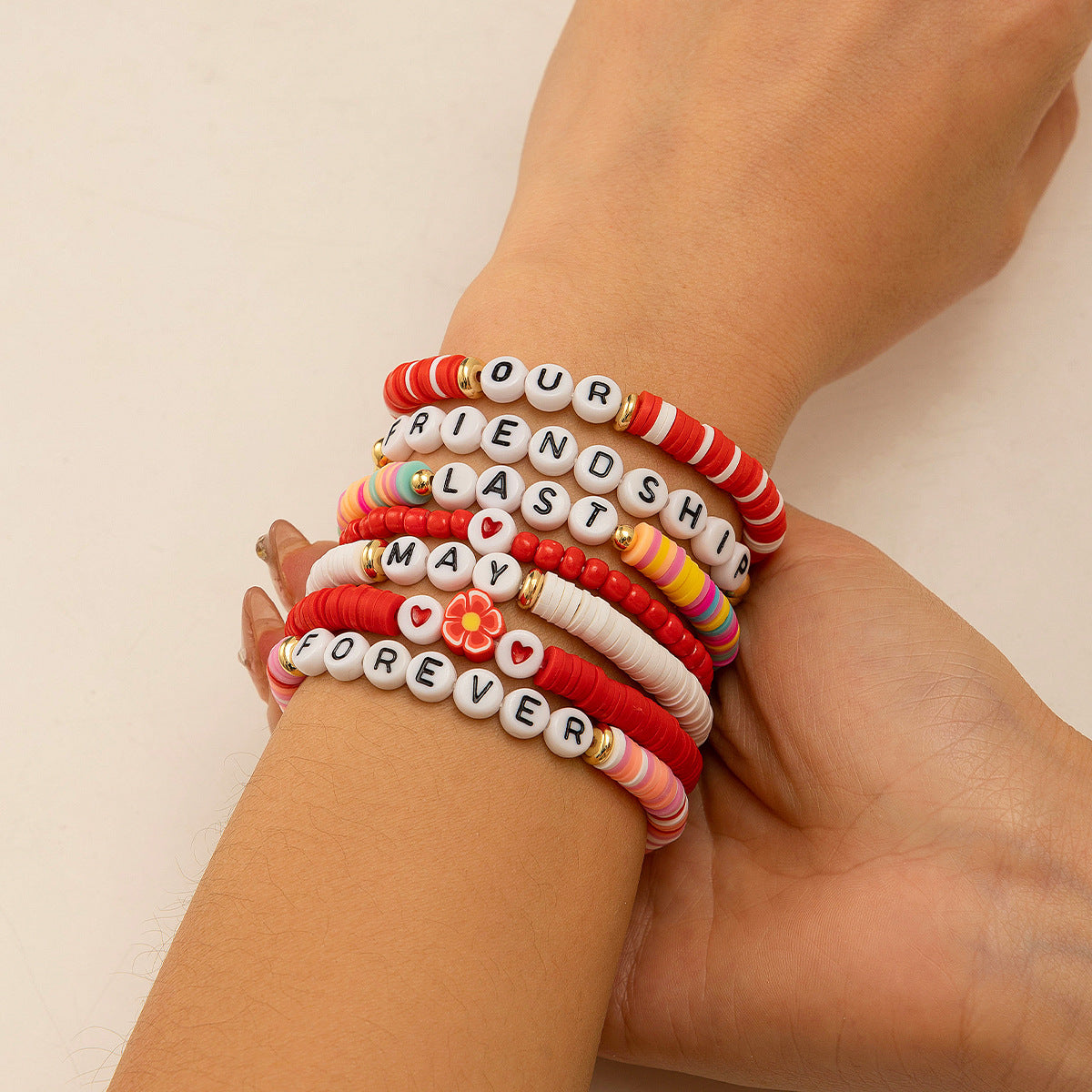 Bohemian style colorful soft ceramic elastic letter LOVE bead bracelet Bracelet