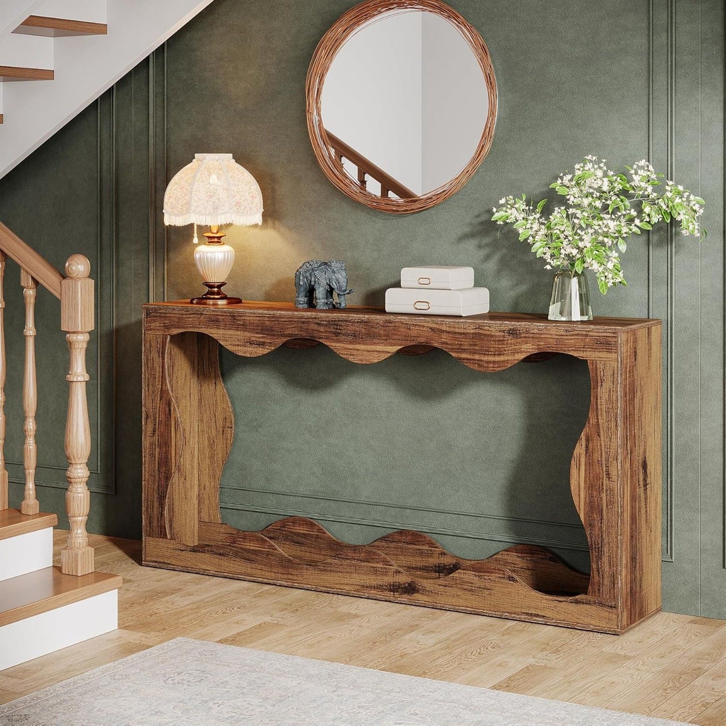 Console Table With Storage, Narrow Entryway Stand For Living Hallway - Light Brown