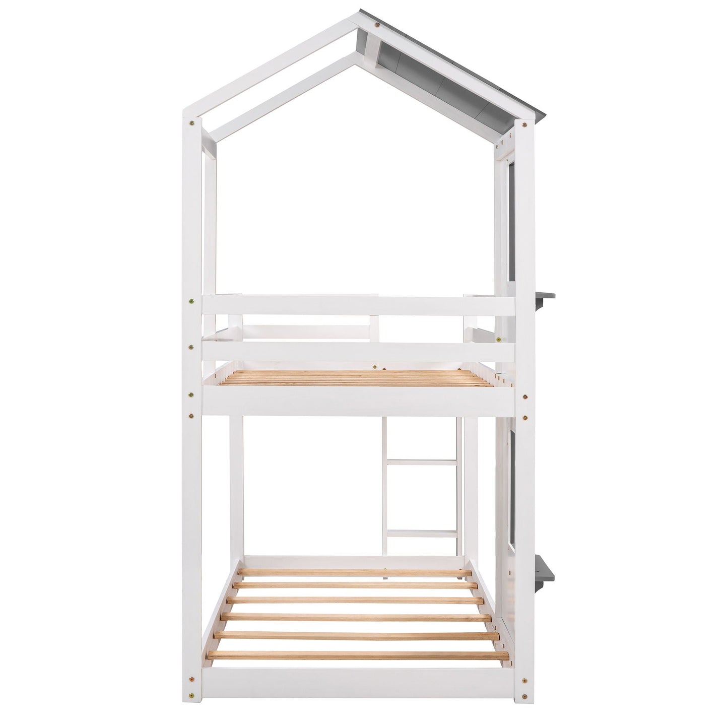 Bunk Bed Wood Bed & Roof, Window, Guardrail, Ladder