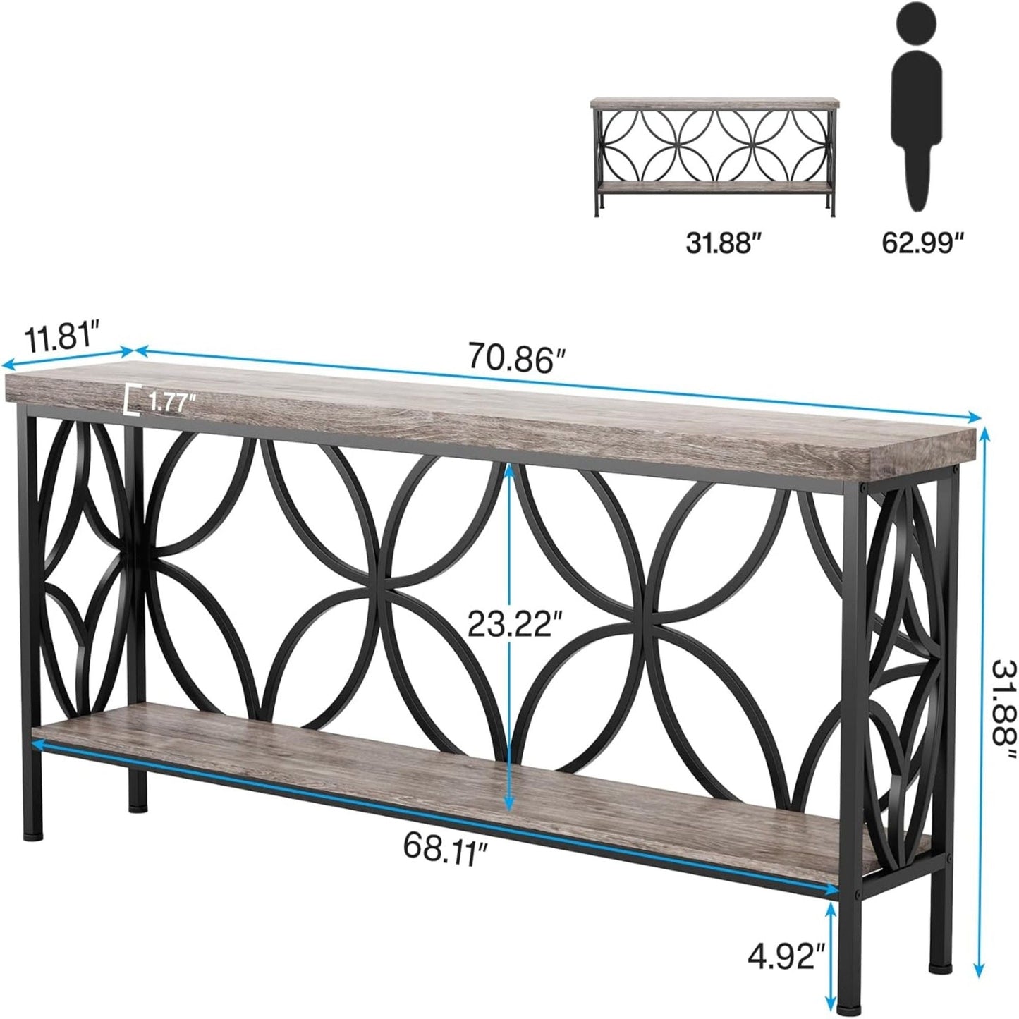 Extra Long Console Table With Open Storage Shelves