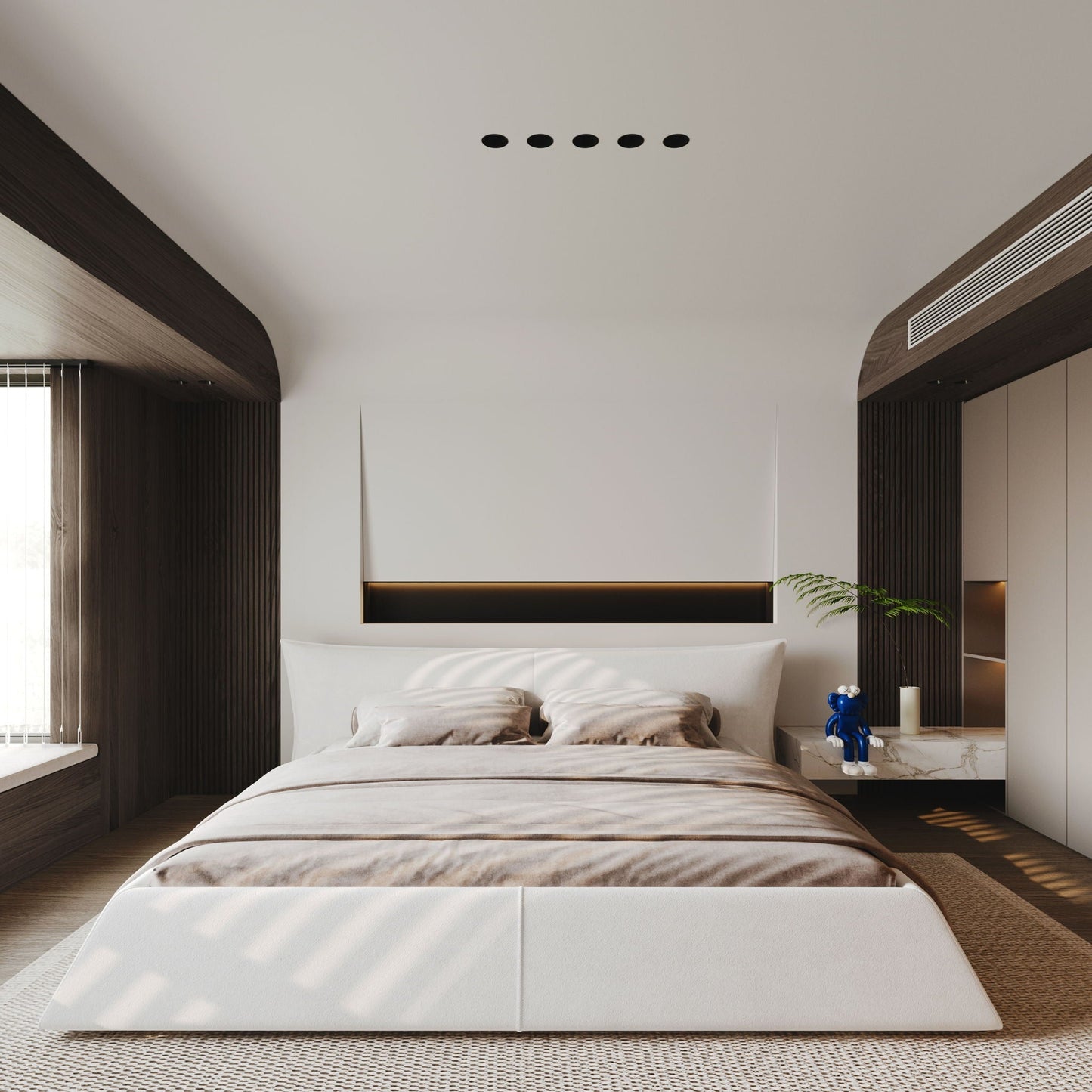 Upholstered Platform Bed With Special Shaped Headboard