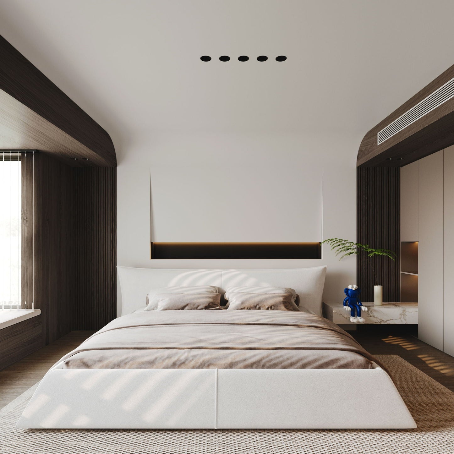 Upholstered Platform Bed With Special Shaped Headboard