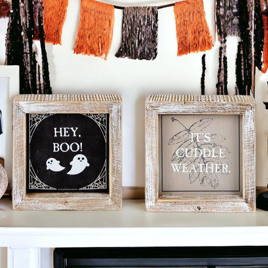 Double-Sided Fall Sign Hey Boo/It's Cuddle Weather Reversible Porch Decor
