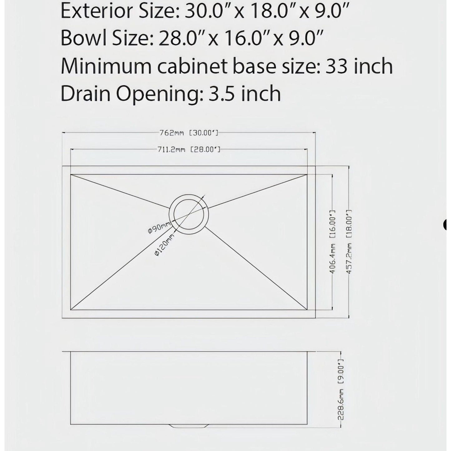 Undermount Kitchen Sink 16 Gauge Single Bowl Stainless Steel