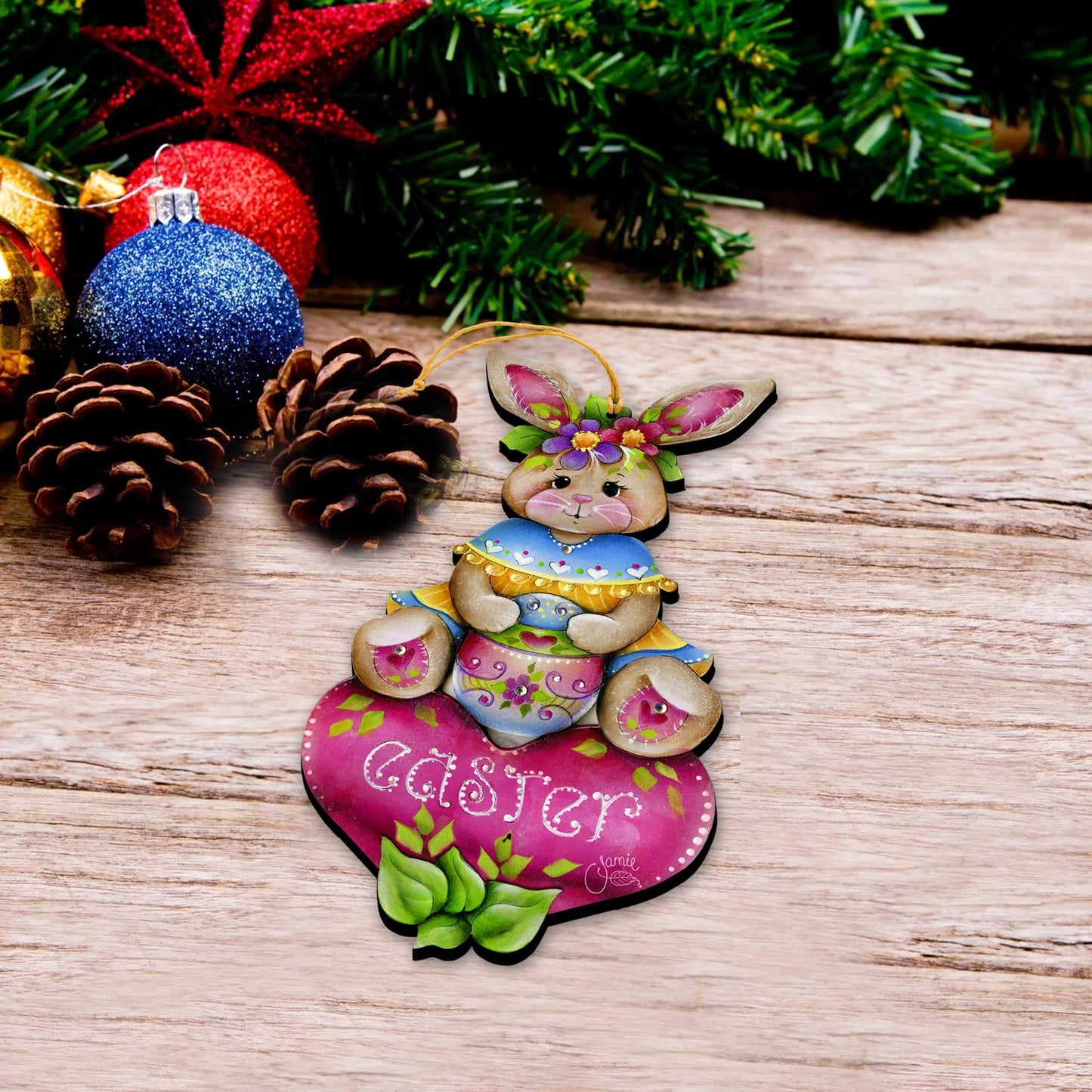 Easter Bunny Wooden Ornaments - Handcrafted Easter Decor - Bunny Art by Jamie Mills-Price - 8652826
