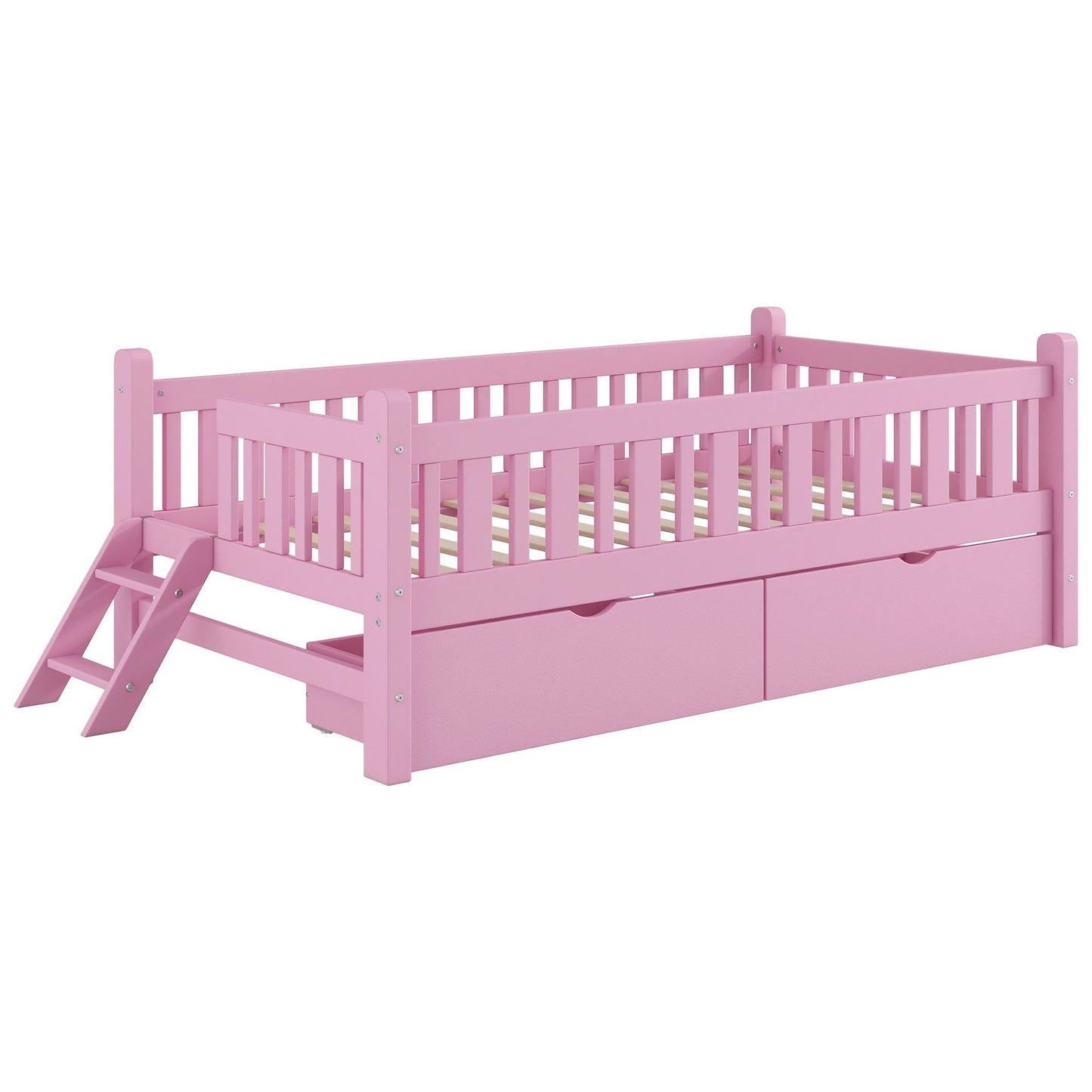 Platform Bed With Guardrail And 2 Drawers