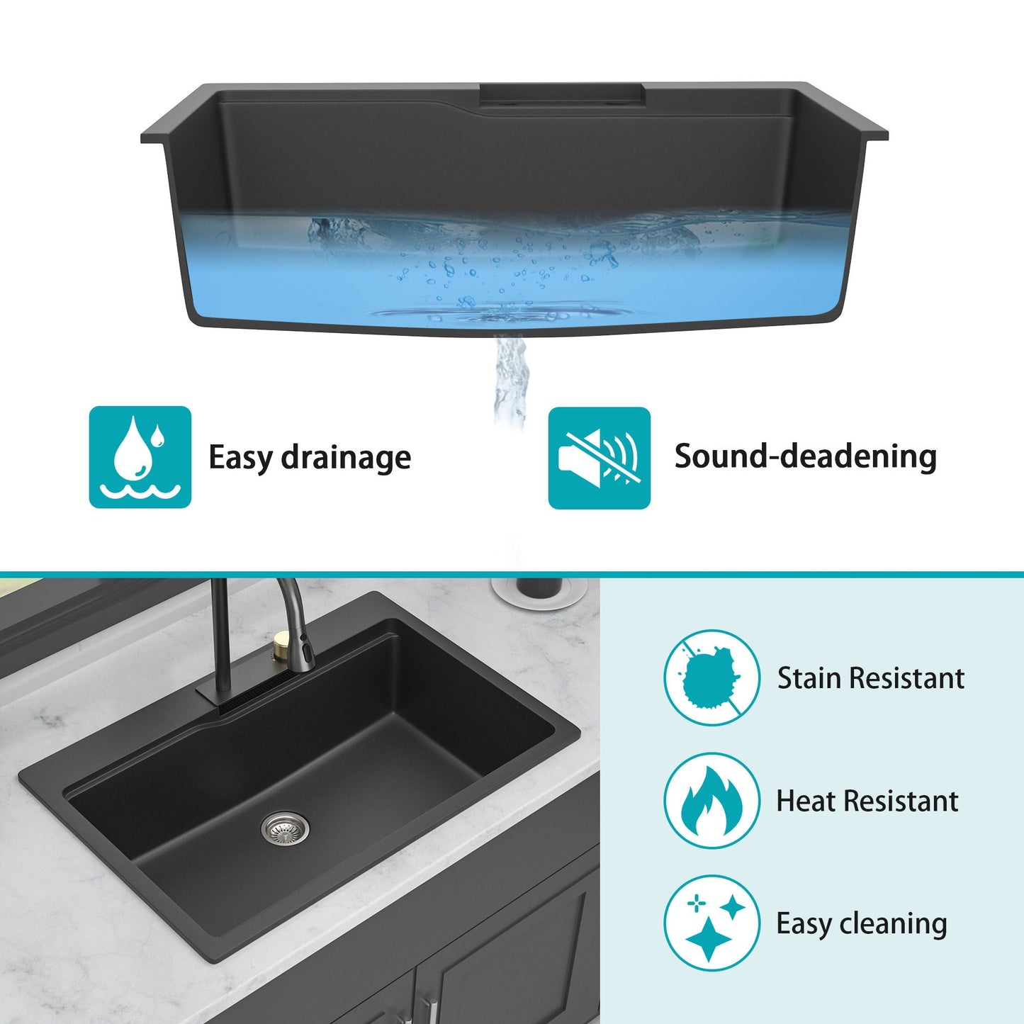 Waterfall Kitchen Sink With Pull Out Faucet & Cup Washer