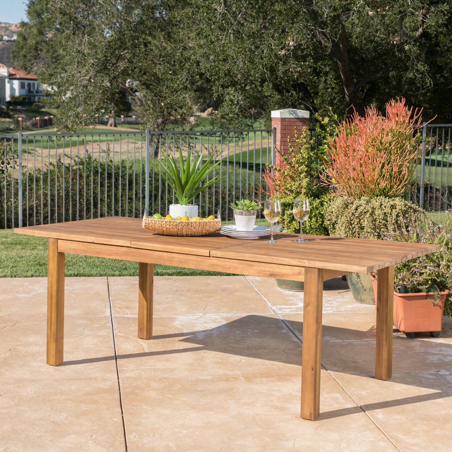 Wilson Expandable Dining Table With Slat Design - Teak Acacia Wood