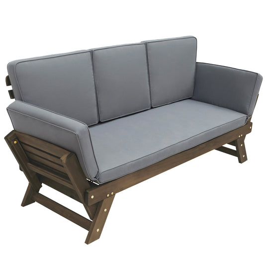 TOPMAX Outdoor Adjustable Patio Wooden Daybed Sofa Chaise Lounge with Cushions