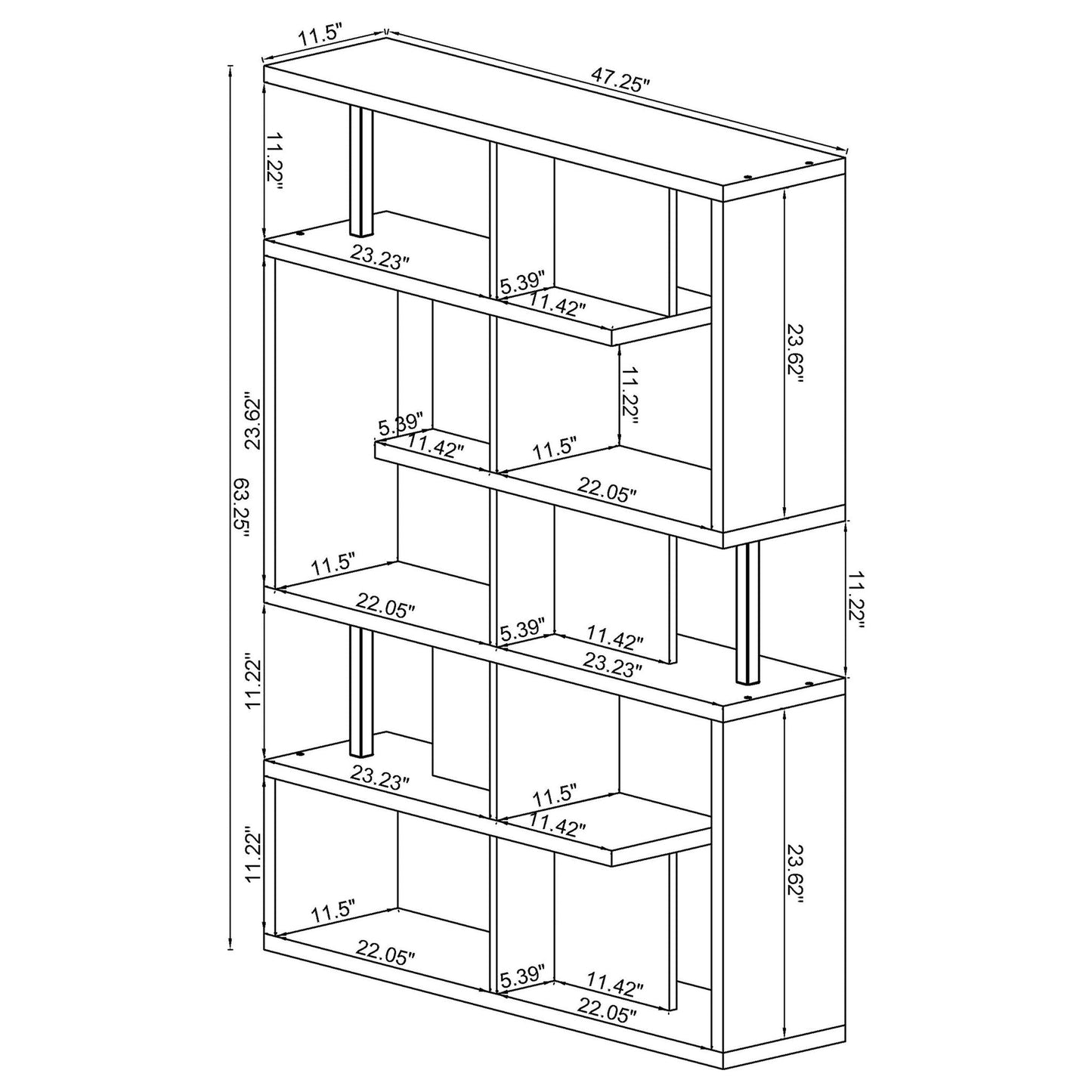 5 Tier Geometric Bookcase - White