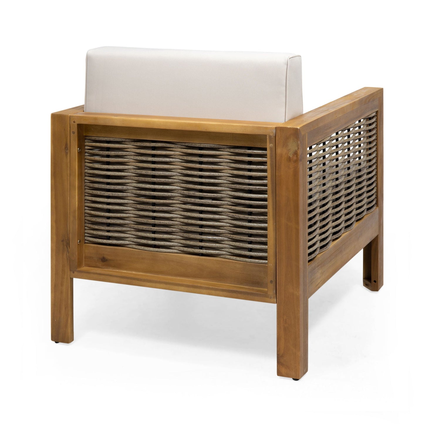 Outdoor 4 Seater Acacia Wood Chat Set With Wicker Accents And Cushions