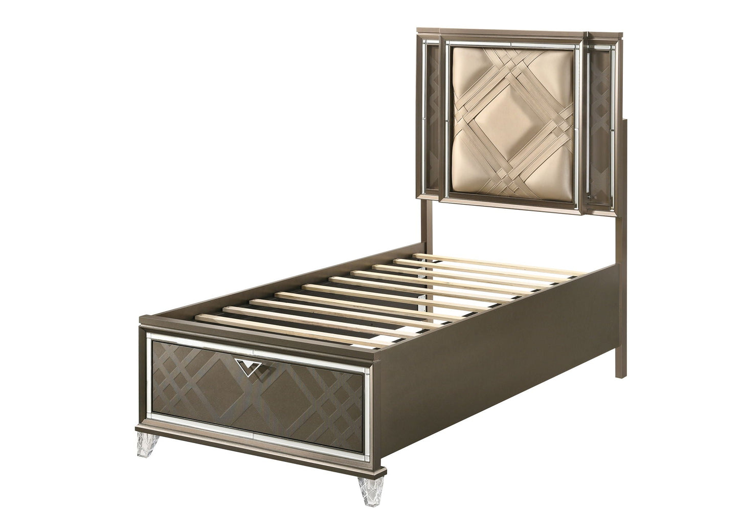 Skylar Full Bed With LED & Storage - Dark Champagne