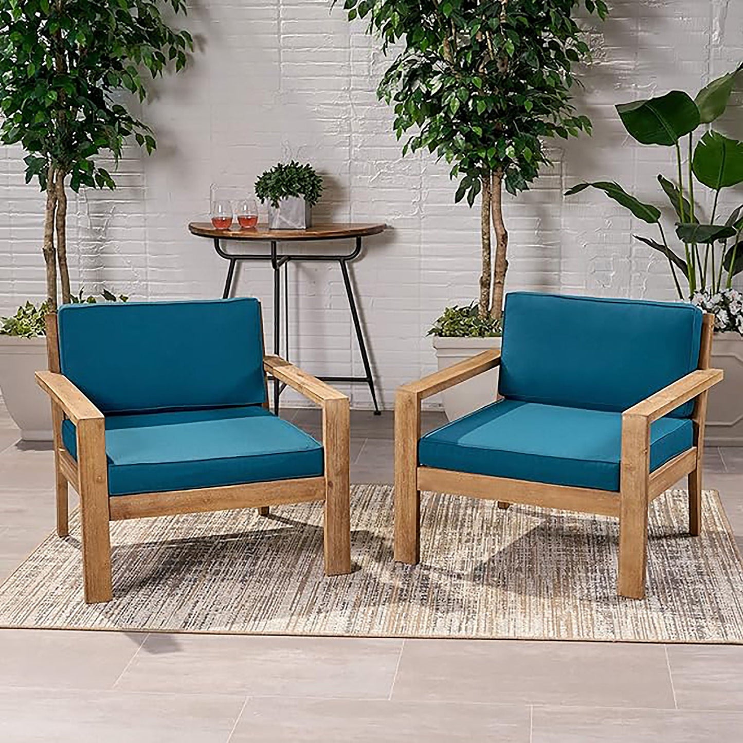 Antoine Outdoor Acacia Wood Club Chairs With Cushions (Set of 2)