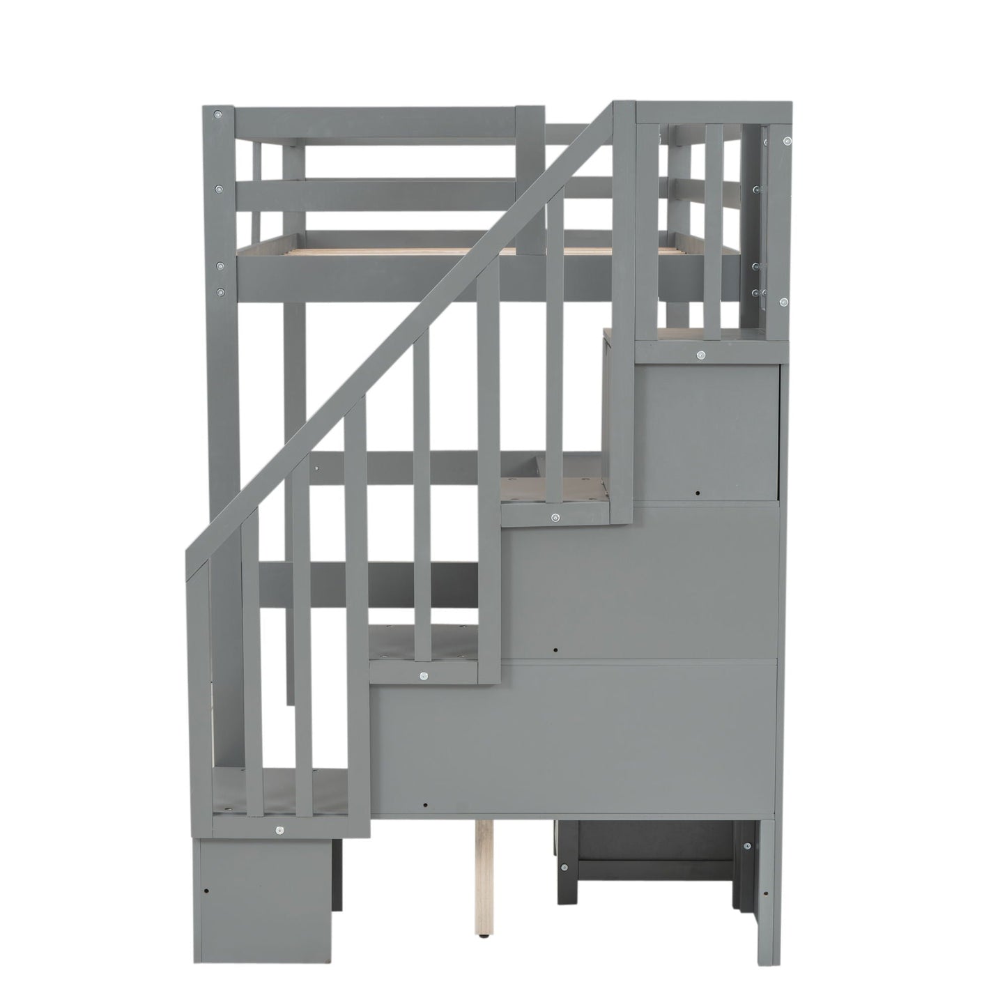 Loft Bed Frame With Built In Desk And Double Storage Drawers