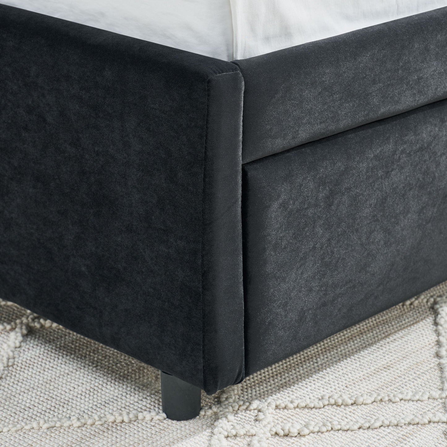 Full Size Upholstered Daybed With Trundle, Tufted Backrest And Armrests - Black