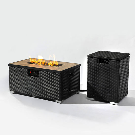 32" Propane Gas Fire Pit Table with Propane Tank Cover - Dark Gray