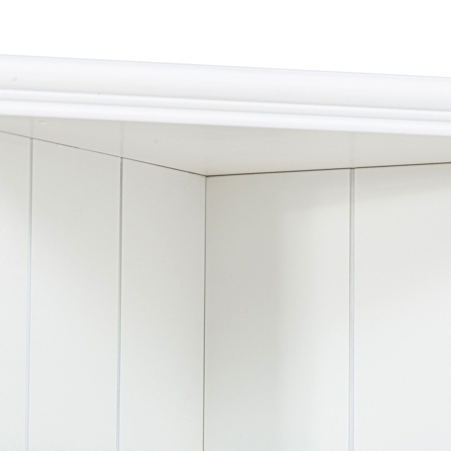 Retro Style Wall Suit With Glass Doors, 75.25" Tall Display Cabinets & Triangle Sided Bookshelves - White