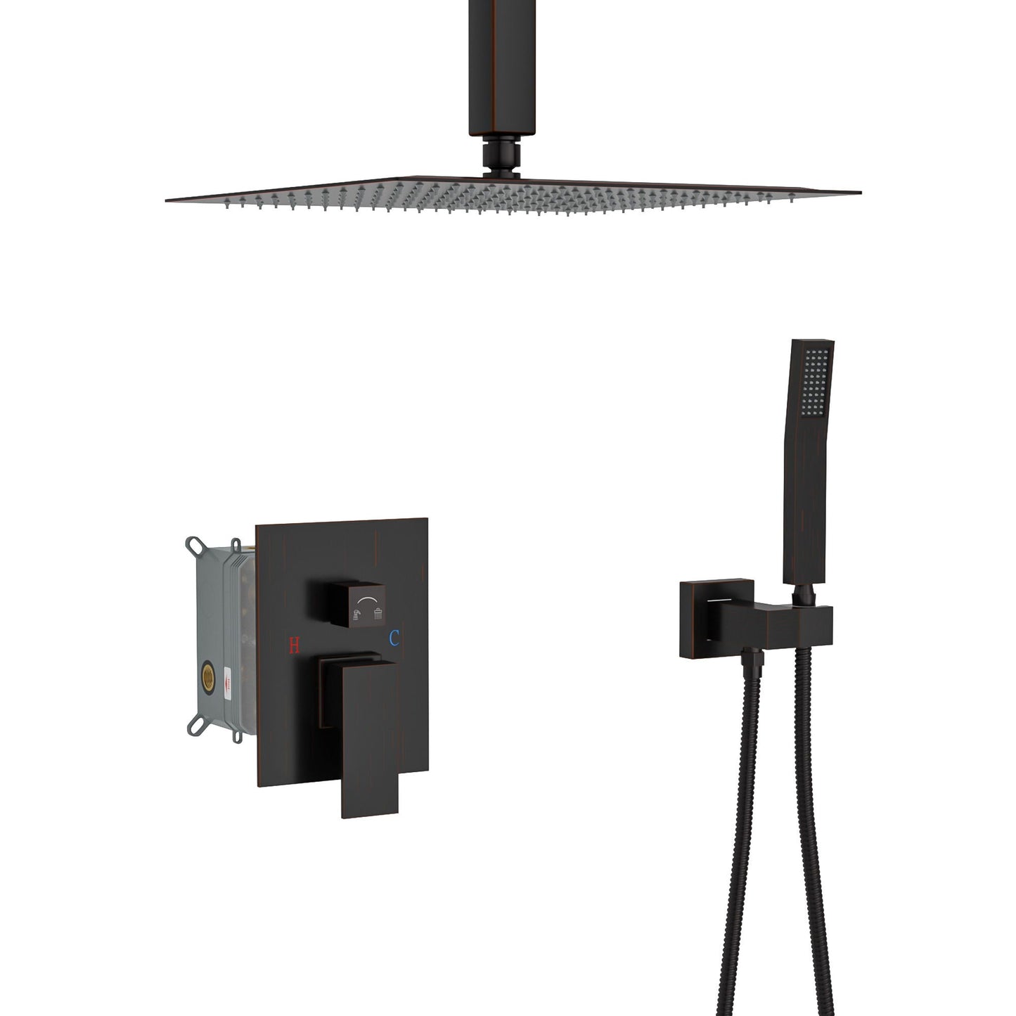 Dual Shower Head System With Ceiling Mount And Rough In Valve