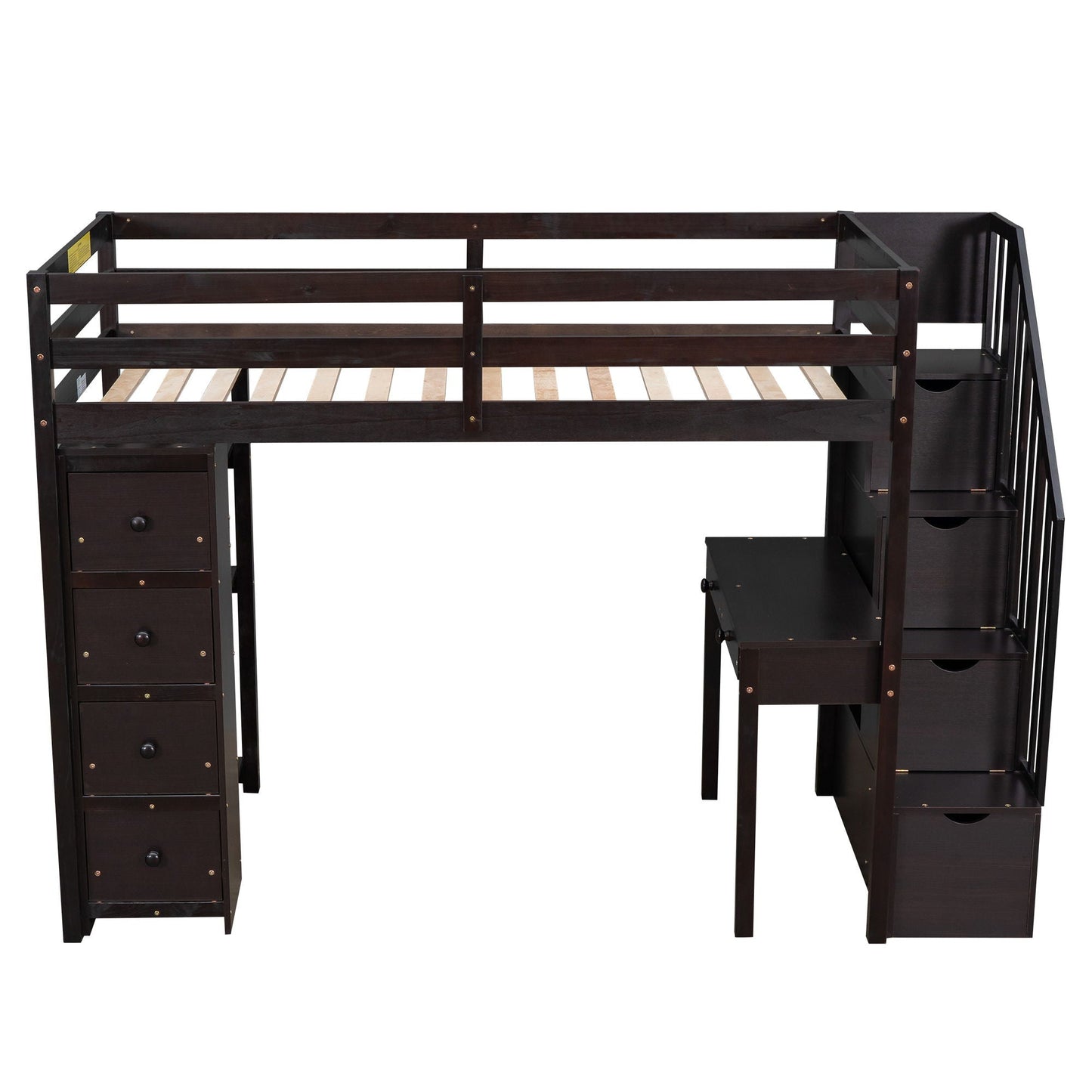Loft Bed With Storage Drawers, Desk And Stairs With Shelves