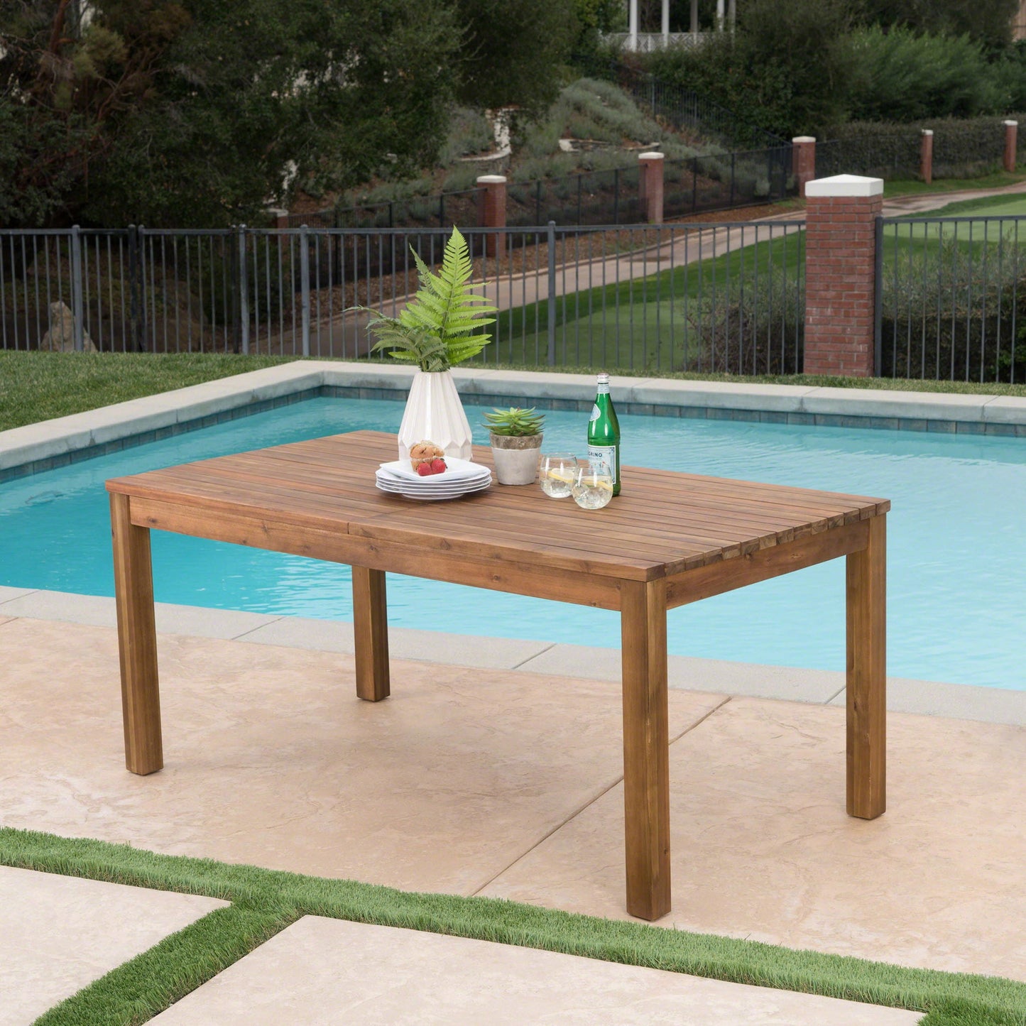 Wilson Expandable Dining Table With Slat Design - Teak Acacia Wood