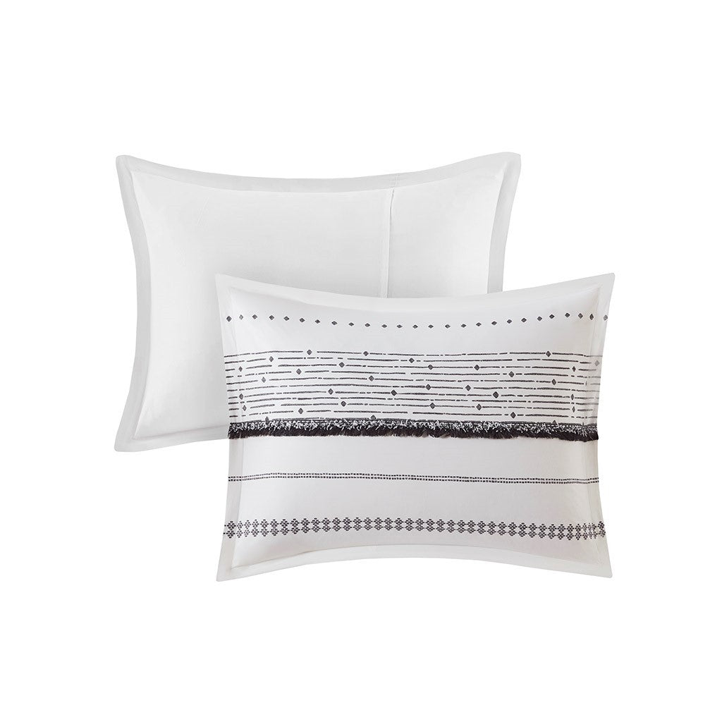 Cotton Printed Comforter Set with Trims Black/White King/Cal King