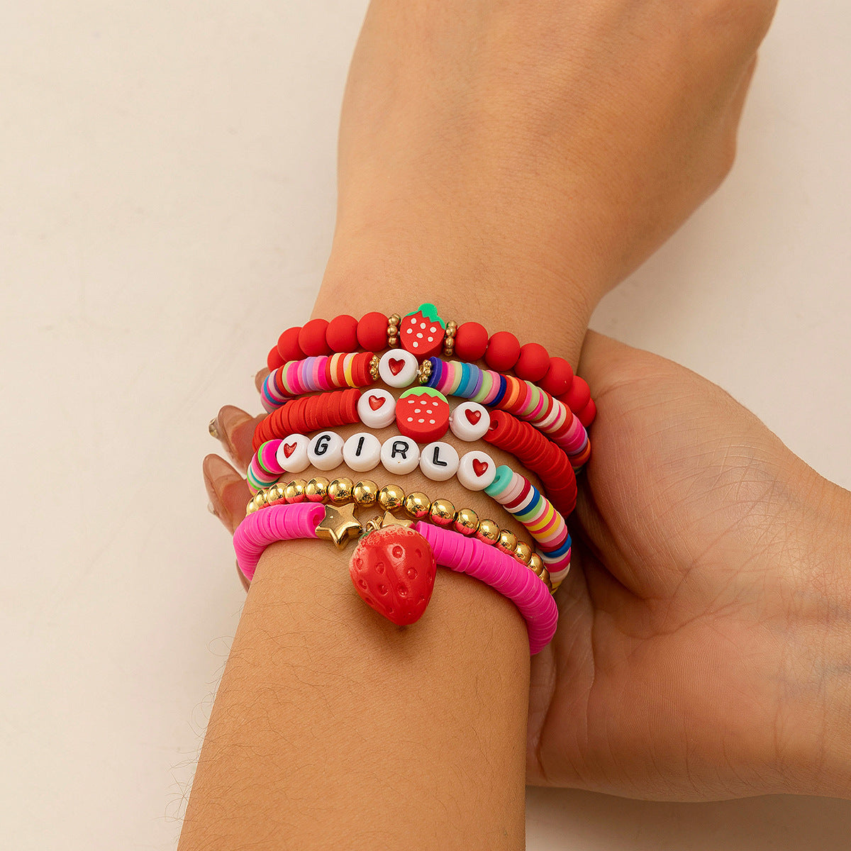 Bohemian style colorful soft ceramic elastic letter LOVE bead bracelet Bracelet