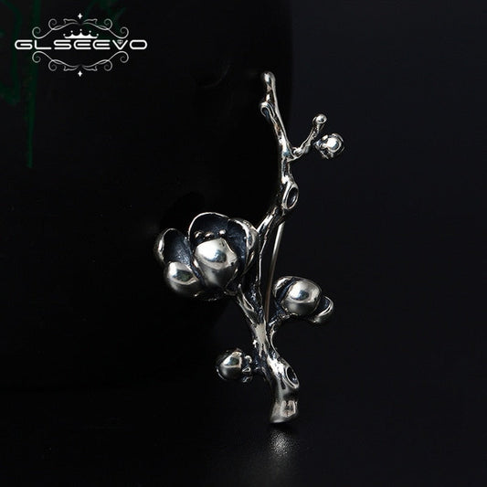 GLSEEVO Vintage Magnolia Brooches For Women Gift 925 Sterling Silver Luxury Brooch Broche Plata De Ley 925 Fine Jewellery