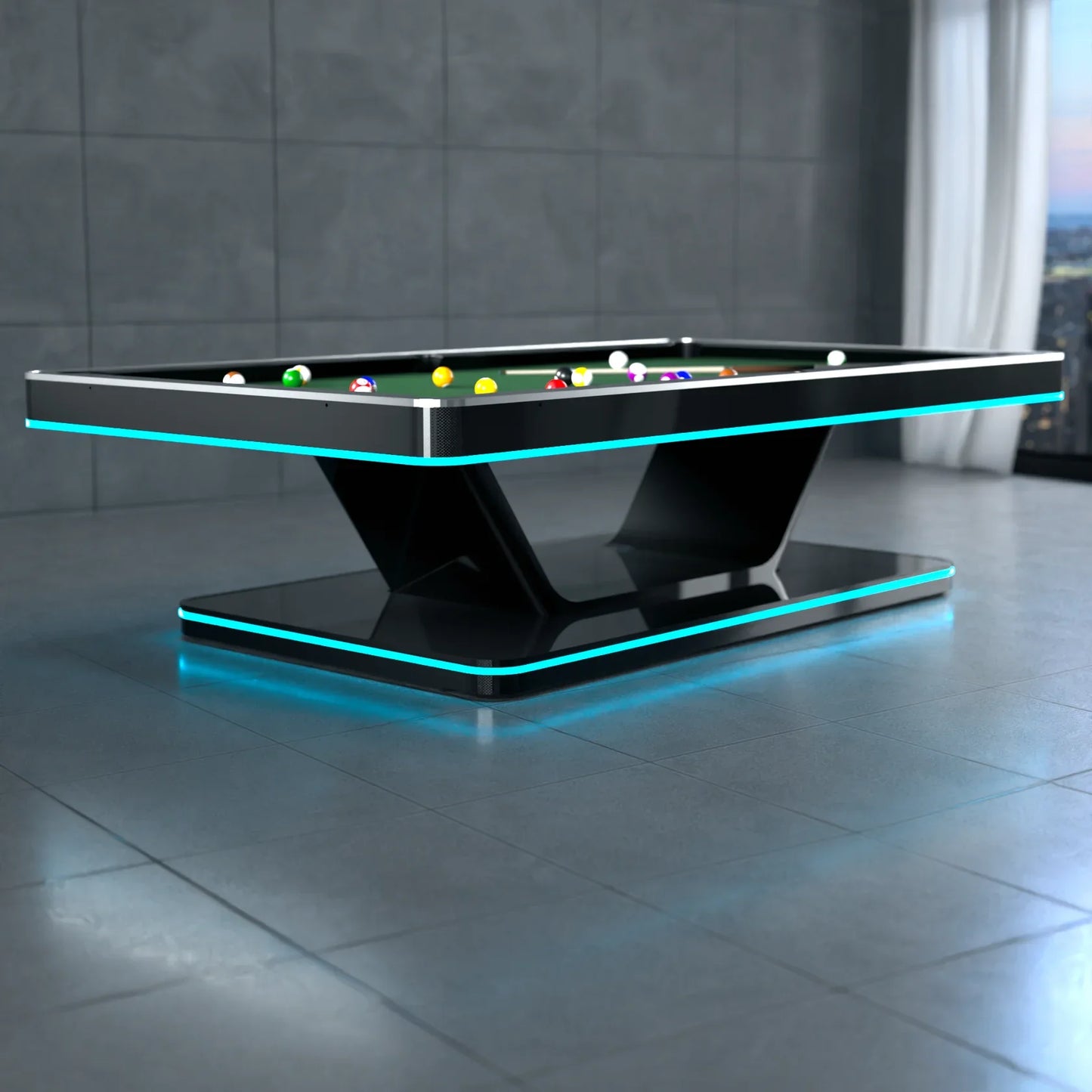 White Billiards The Stark Modern Slate LED Pool Table