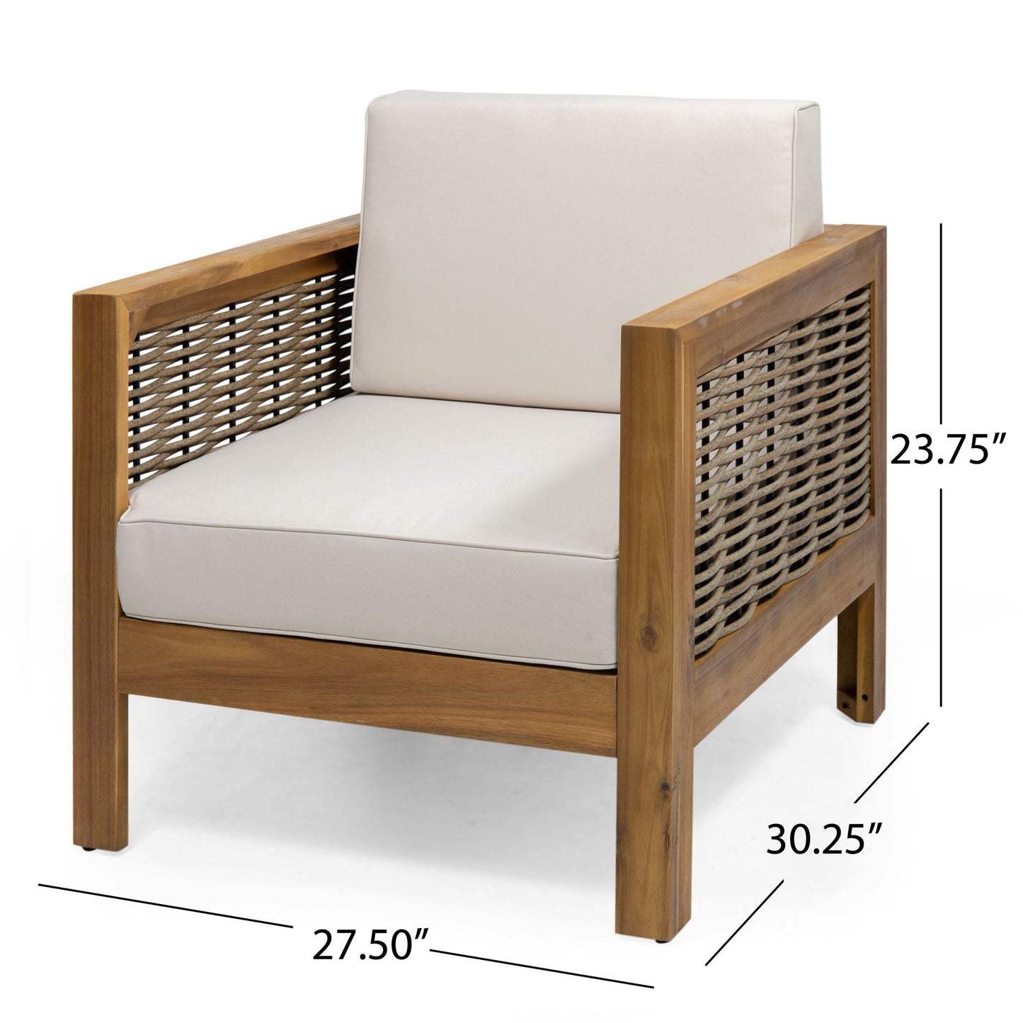 Outdoor 4 Seater Acacia Wood Chat Set With Wicker Accents And Cushions