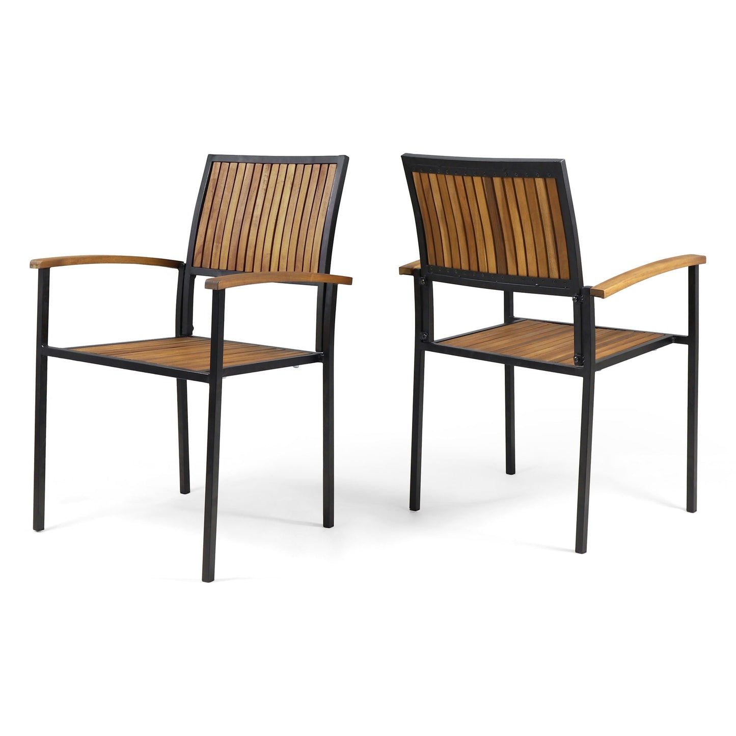 Vermilion Outdoor Dining Chair With Vertical Slat And Wooden Arm