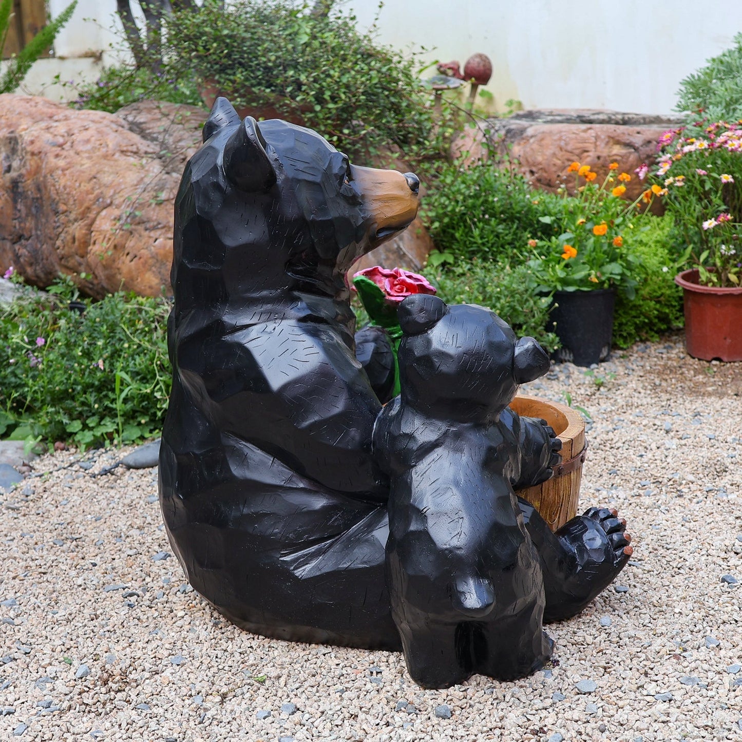 Outdoor Garden Sculpture Bear Flower Pot Planter