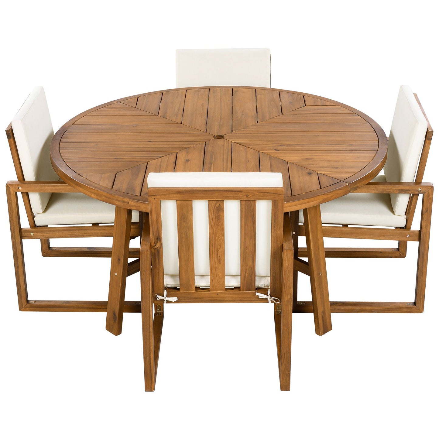 5 Piece Outdoor Patio Dining Set With 4 Armchairs And Table - Beige