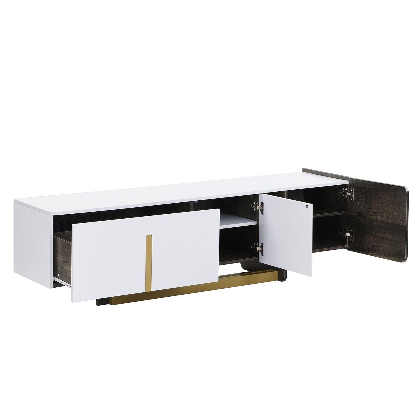 TV Stand With 1 Drawer, 2 Cabinets And Adjustable Shelves