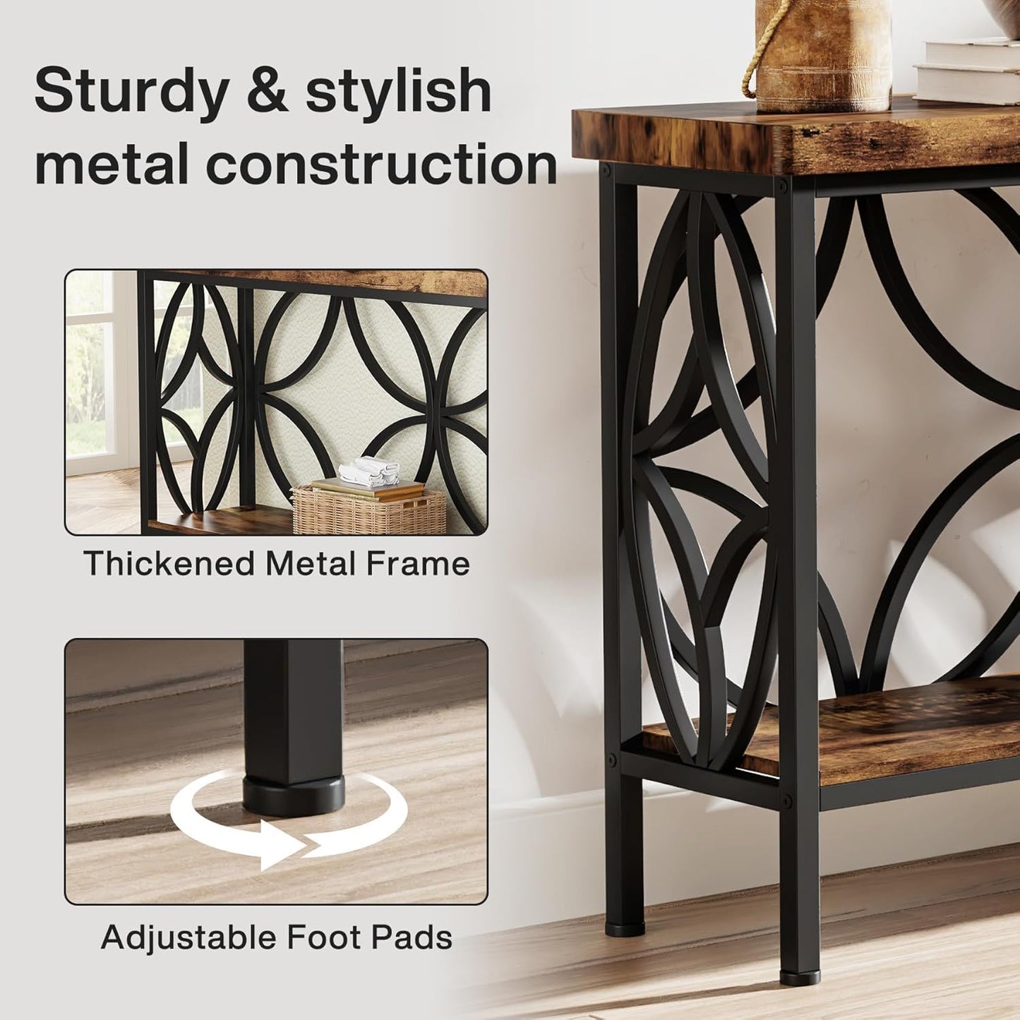 Extra Long Console Table With Open Storage Shelves