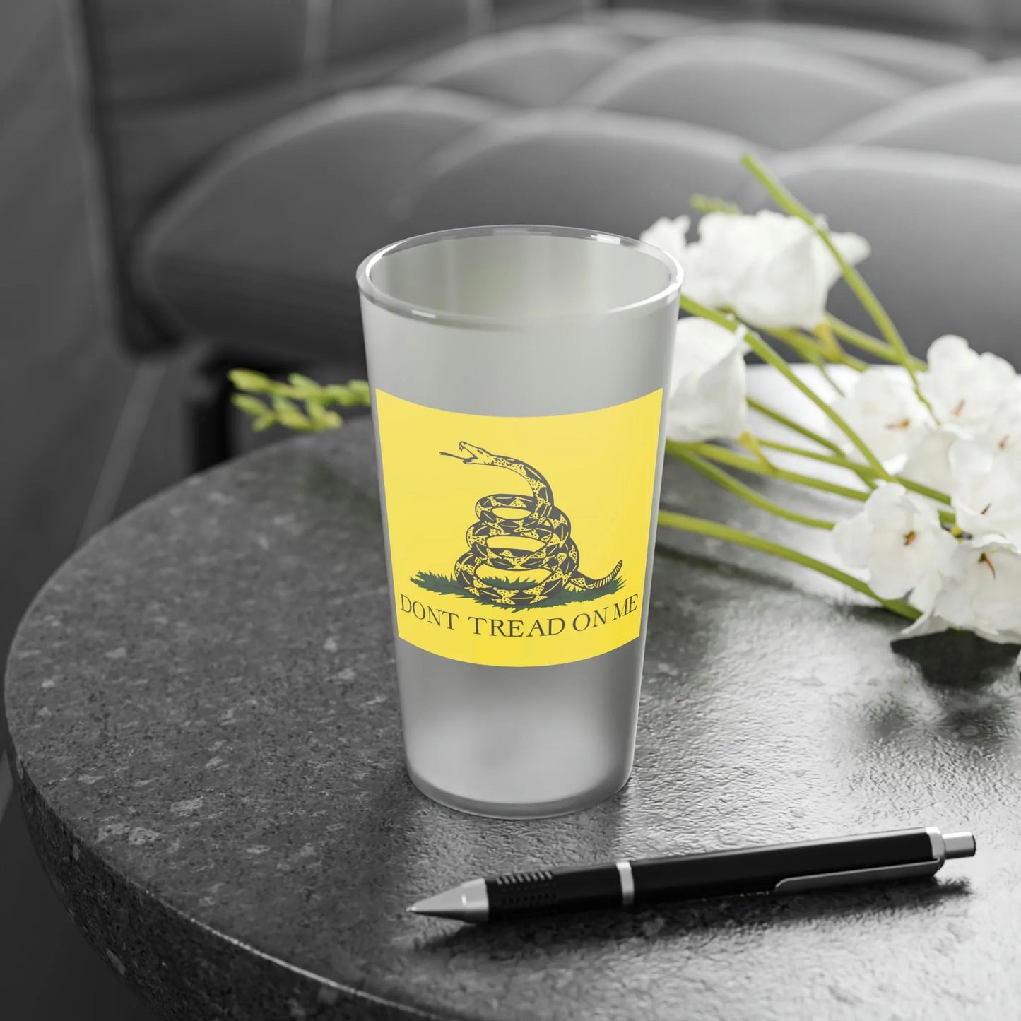 Don't Tread On Me Gadsden Frosted Pint Glass, 16oz - 4LibertyShop.com