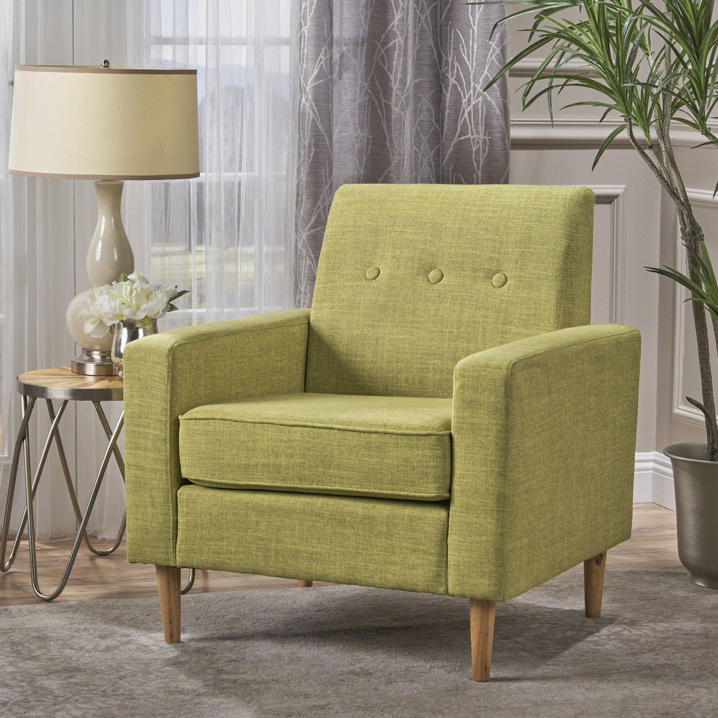 Nebulize Upholstered Fabric Club Chair With Button Tufted And Square Off Arm And Back
