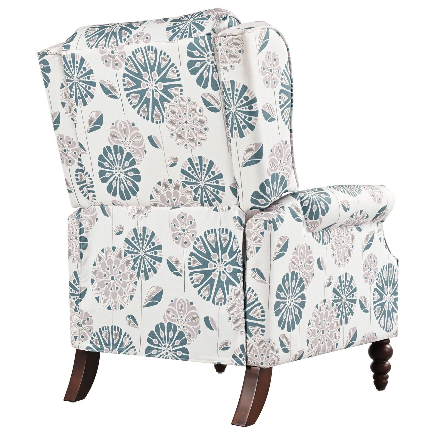 Push Back Recliner Chair Upholstered With Classic Wing Back And Solid Gourd-Shaped Legs