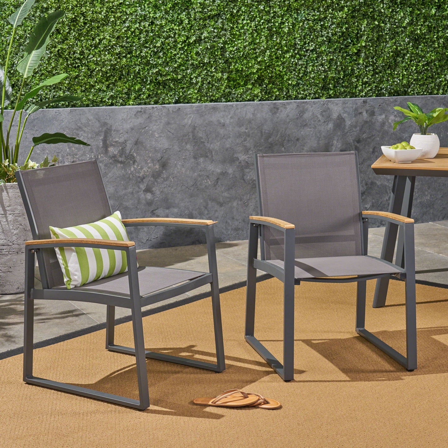 Aresha Metal Outdoor Dining Armchair (Set of 2) - Gray